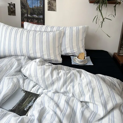 Vista 269 de mixinni Juego de funda de edredón vintage a rayas, tamaño twin, juego de ropa de cama de 3 piezas, 100% algodón lavado, suave y transpirable, funda