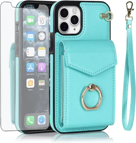 Vista 10 de Asuwish Funda de teléfono para iPhone 11 Pro Max 6.5 con protector de pantalla de vidrio templado y anillo de bloqueo RFID, soporte para tarjetas
