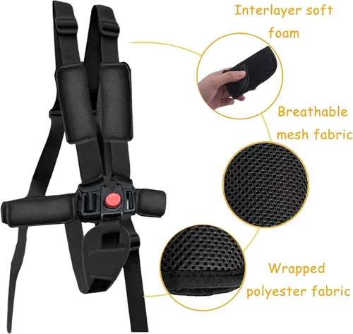 Vista 3 de 5 Point Harness Seat Belt for High Chair,Universal Seatbelt Crotch Cushion Shoulder Pads negro-1 pieza