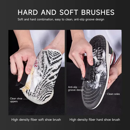 Vista 6 de HuanRanYo Kit de limpieza de zapatillas Limpiador de zapatos premium de 4 onzas, 2 cepillos y dos borradores Seguro en todas las telas. Adecuado