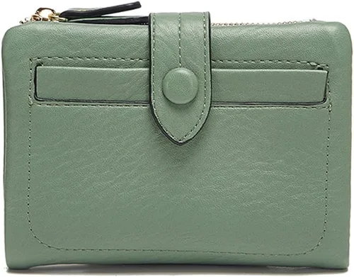 Vista 7 de Carteras pequeñas de triple pliegue para mujer, carteras Rfid para mujer, billeteras plegables de cuero para mujer, portatarjetas compactas