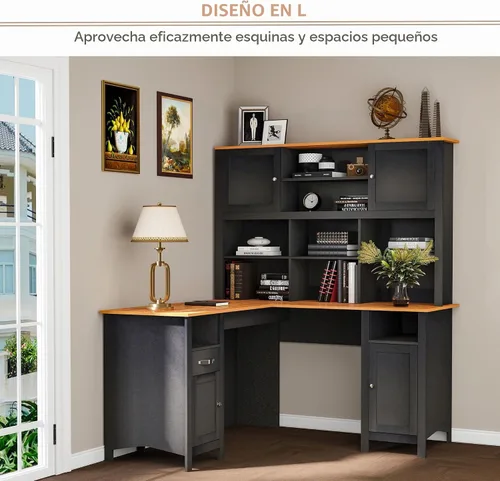 Vista 4 de HOMCOM - Escritorio para computadora en forma de L con gabinete, escritorio