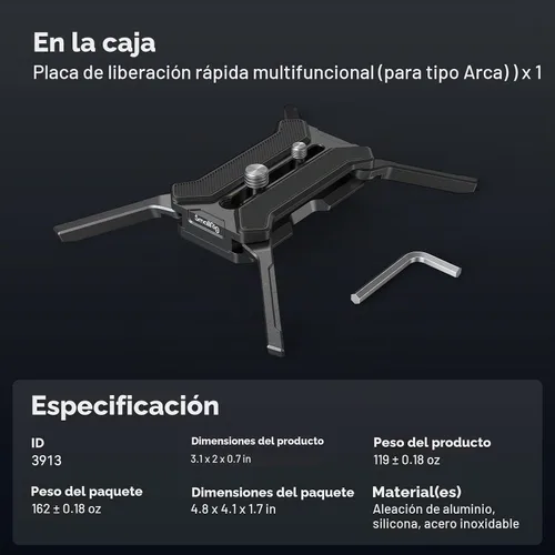 Vista 8 de Placa de liberación rápida SMALLRIG para tipo Arca con soporte cuadrúpedo plegable