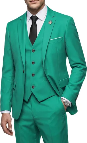 Vista 32 de MY'S Conjunto de traje de 3 piezas para hombre con corbata, chaqueta ajustada de un botón, chaleco y pantalones, blazer para fiestas, bodas, bailes