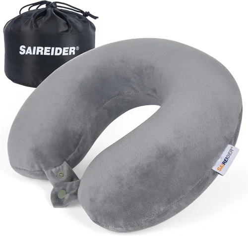 Vista 10 de SAIREIDER Almohada de viaje de espuma viscoelástica 100% pura, almohada de viaje para el cuello, almohada de avión para viajes, automóvil, hogar