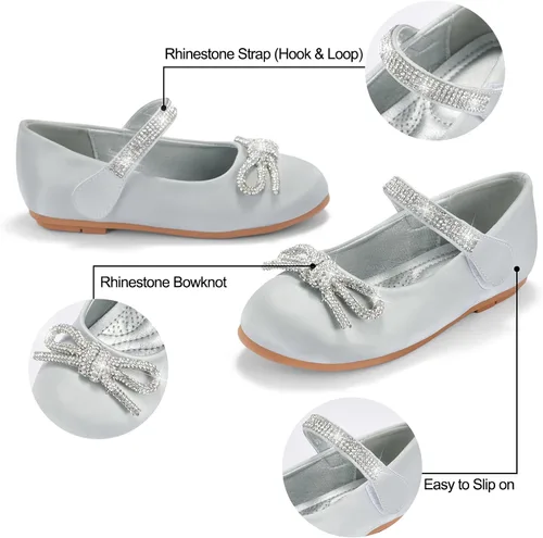 Vista 4 de SIMANLAN Zapatos de vestir para niñas con flores, zapatos de princesa Mary Jane, zapatos de ballet para niños pequeños y grandes, zapatos elegantes