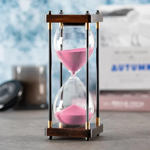 Vista 5 de Reloj de Arena Grande de 60 Minutos, Temporizador de Arena de Madera Decorativo con Arena Negra, Reloj de Arena de 1 Hora