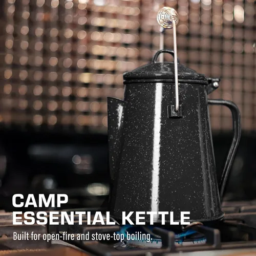 Vista 6 de COLETTI Hervidor clásico de camping de 60 onzas, tetera de té y campamento, sin aluminio ni plástico, ideal para hervir agua [esmalte negro]