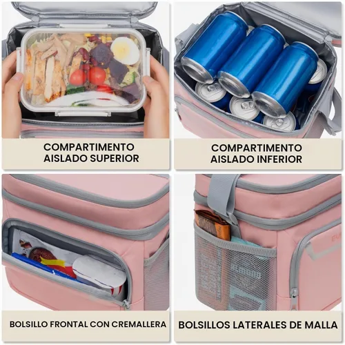 Vista 5 de EVERFUN Insulated Lunch Bag Soft Lunch Box for Men Dual Compartments Small Lunch Box Collapsible Waterproof Leak-Proof for Work