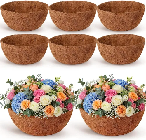 Vista 10 de Gerrii 8 forros de coco de 16 pulgadas para cestas colgantes, revestimientos de coco para maceteros redondos naturales de coco y coco, cesta
