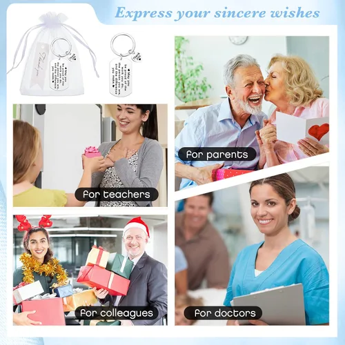 Vista 6 de Yinkin 36 piezas de regalos de agradecimiento a los empleados a granel para compañeros de trabajo, llaveros y bolsas de organza con tarjetas