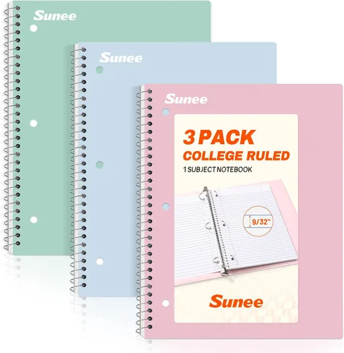 Vista 13 de SUNEE Spiral Notebook, 2-Subject, College Ruled Paper, 6" x 9-1/2", 80 Sheets, Spiral Notebooks for School, Black