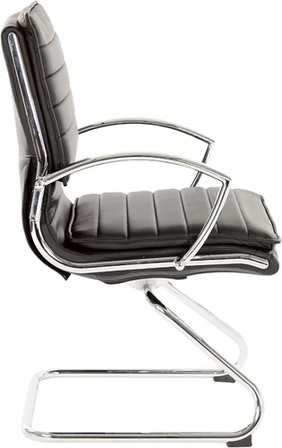 Vista 6 de Office Star SPX - Silla de invitados de piel sintética con respaldo medio con brazos de bucle y base cromada, color negro