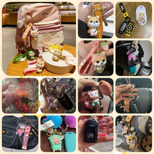 Vista 6 de BEXOA Lindo llavero Kawaii Anime Llaveros Accesorios, Shiba Inu Bolso Encantos de Carro de Dibujos Animados Llavero para Niña Mujer