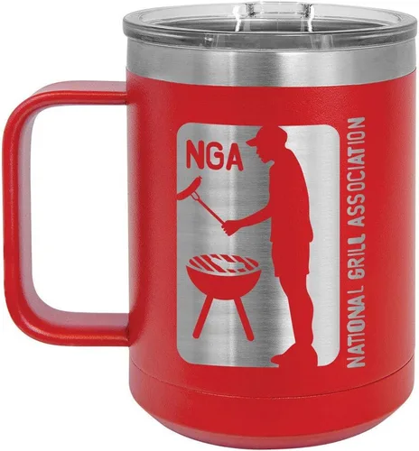 Vista 6 de National Grill Association Taza de café negra de 15 oz con tapa deslizante Taza de café de viaje aislada Idea de regalo para barbacoa y parrilla