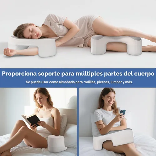 Vista 7 de Almohada para dormir de lado con agujeros para los brazos, almohada de espuma viscoelástica ergonómica para alivio del dolor cervical, cuello Gris