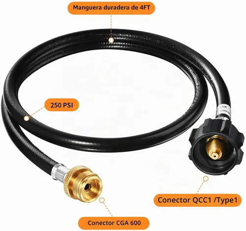 Vista 2 de GasSaf Manguera adaptadora de propano de 4 pies, conexión de propano de 1