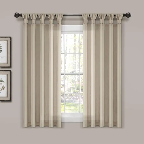 Vista 14 de Lush Decor Par de cortinas de ventana con solapas anudadas de yute, 45" x 84", azul