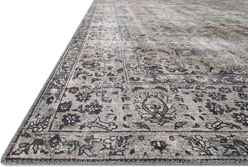 Vista 4 de Loloi - Tapete decorativo de pelo corto sala de estar, suave duradero, colección Layla, estampado envejecido retro, no desprende pelo, fácil Gris