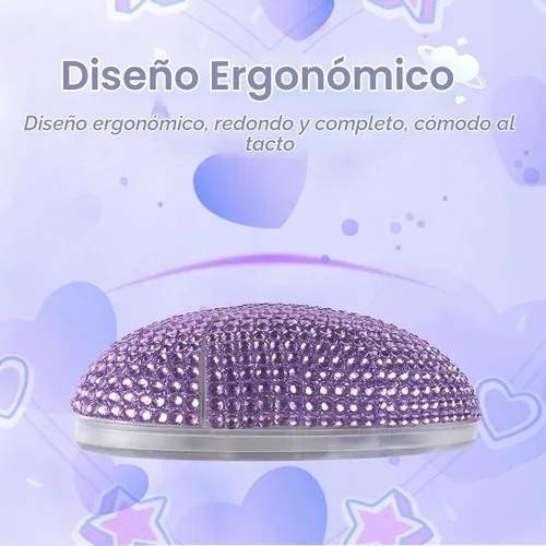 Vista 3 de elec Space - Ratón inalámbrico Bluetooth, ratón silencioso y elegante con forma de corazón para laptop, PC - Alcance de 10m (Morado)