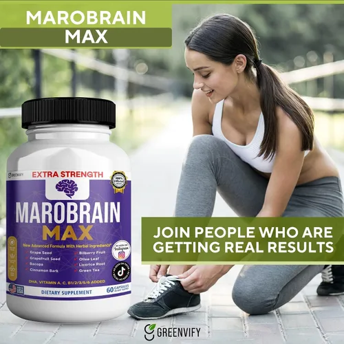 Vista 5 de MAROBRAIN MAX Suplemento de apoyo cerebral extra fuerte, 60 cápsulas, con mezcla de hierbas, vitaminas A C D complejo B, DHA, semilla de uva, bacopa