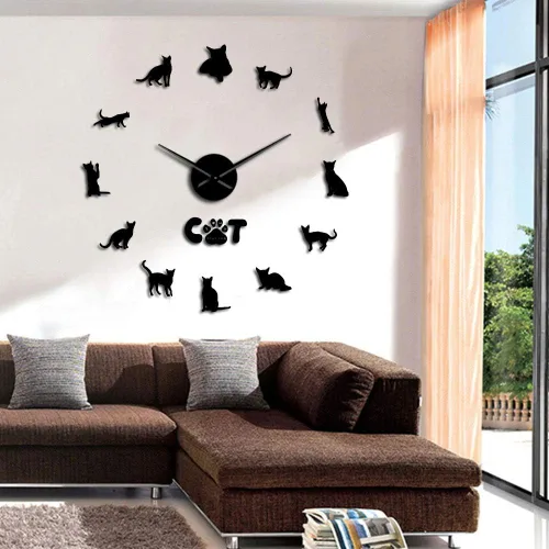 Vista 6 de The Geeky Days Gato doméstico de pelo corto gatos abisinios sin marco, reloj de pared de bricolaje grande mudo pegatinas de pared Etiopía gato sala