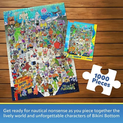 Vista 2 de AQUARIUS Rompecabezas de Bob Esponja (rompecabezas de 1000 piezas) – Mercancía y coleccionables de Bob Esponja con licencia oficial, sin reflejos