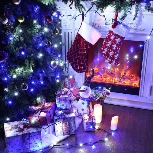 Vista 4 de Brizled - Luces de Navidad azules y blancas, 100 luces led de 33 pies/10 metros de 5 mm de ancho, luces de Navidad de cuerda mini, conectables, UL
