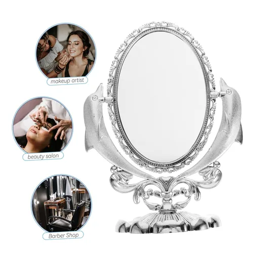 Vista 3 de CHILDWEET Espejo de maquillaje de doble cara, espejo de escritorio giratorio para tocador de mesa, reflejo para aplicación de maquillaje, base