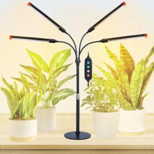 Vista 8 de Luces de crecimiento de clip fuerte de 4 cabezales para plantas de interior, inicio de semillas, bonsái, temporizador de 4/8/12/16/20H, 36 W, sin