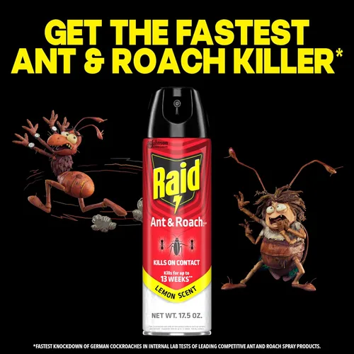 Vista 6 de Raid Ant & Roach Killer Spray para insectos enumerados, sigue matando durante semanas, aroma a limón, 17.5 onzas