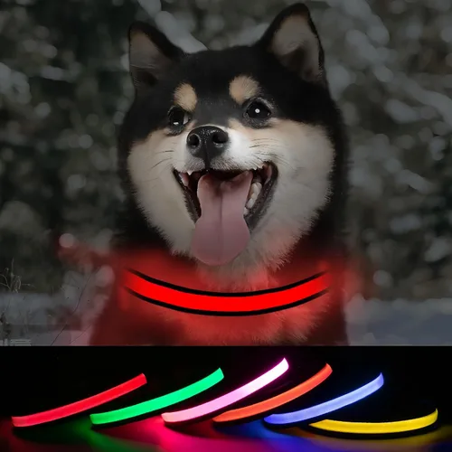 Vista 9 de Collares de perro iluminados recargables, collar de perro que brilla en la oscuridad, impermeable, collares de perro con luces LED intermitentes