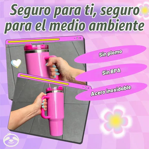 Vista 3 de Hey, Stan Vaso de 40 onzas con asa y popote Botella de agua reutilizable de acero inoxidable con aislamiento térmico Taza de viaje apta