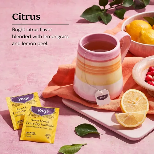 Vista 4 de Yogi Tea Sweet Lemon Everyday Immune – 16 bolsas por paquete (4 paquetes) – Té diario de apoyo inmunológico – Deliciosas bolsas de té de limón