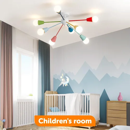 Vista 6 de Candelabro colorido, candelabro Sputnik moderno, 8 luces para niños con luces divertidas multicolor arcoíris para habitación de niños, sala
