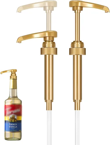 Vista 7 de Paquete de 1 bomba dispensadora de jarabe de café dorado – Se ajusta a botellas de jarabe de 750ml – Bomba reutilizable para café con sabor, té