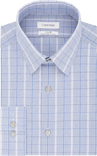 Vista 17 de Calvin Klein Camisa de vestir para hombre, no plancha, elástica, ajustada, a cuadros Acua Multi