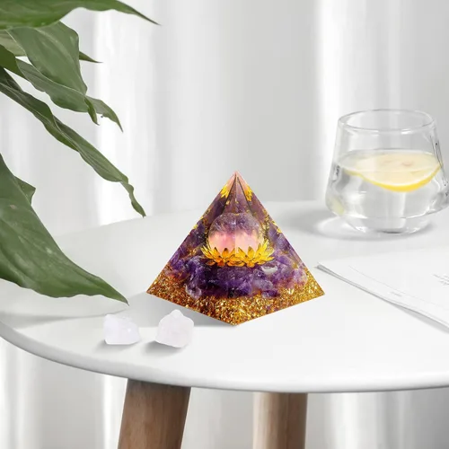 Vista 7 de Hopeseed Pirámide de cristal de orgón para energía positiva, flor de la vida, cristales curativos de amatista de orgonita pirámide para reducir