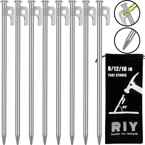 Vista 9 de Paquete de 8 estacas de tienda de campaña resistentes de 12 pulgadas de acero para acampar irrompibles e inflexibles Negro