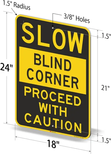 Vista 5 de SmartSign Letrero "Slow - Blind Corner, Proceed with Caution" Aluminio reflectante de grado de ingeniero 3M de 18 x 24 pulgadas