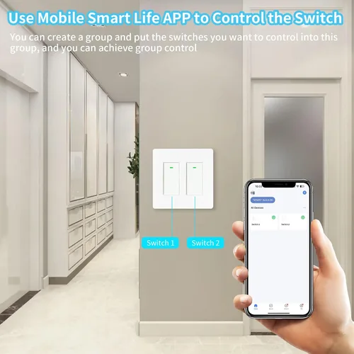 Vista 6 de Interruptor de luz inteligente de 2 bandas (botón), interruptores de luz WiFi inteligentes dobles, interruptor inteligente compatible con Alexa