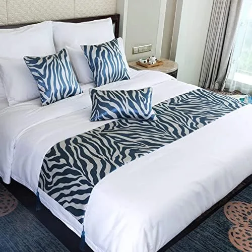 Vista 6 de Pañuelos de cama para decoración del hogar, diseño de cebra, bandera de cama con estampado de animales, jacquard, acolchado para cama, para Negro