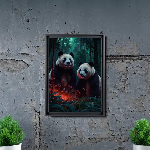 Vista 5 de Canvas Print cute pandas in the jungle Watercolor art framed canvas print framed wall art synthwave animal art Canvas Prints, Decor