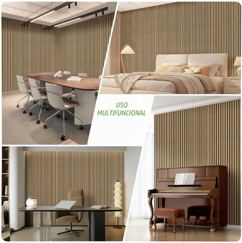 Vista 6 de Paquete de 2 paneles de madera para pared, paneles acústicos de listones de madera de 108 x 11 pulgadas, paneles acústicos para decoración