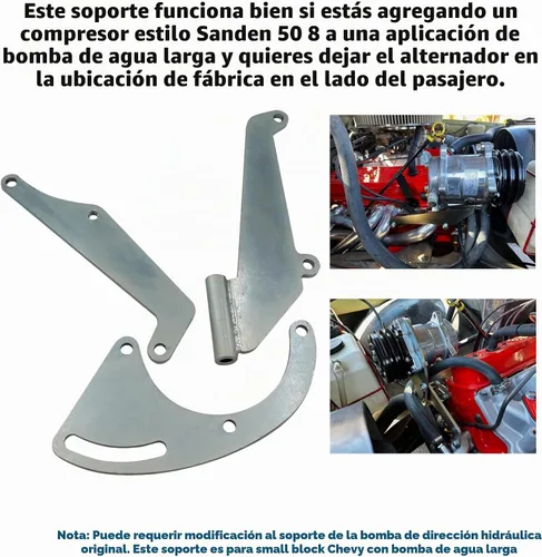 Vista 3 de Compatible con bloque pequeño Chevy A/C Compresor de aire acondicionado Soporte de montaje SBC LWP Bomba de agua larga lado del conductor 9919L 119L