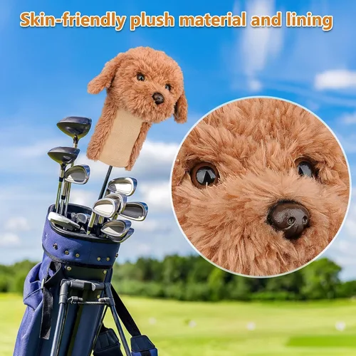Vista 2 de Fundas de Golf Dibujos Cabezas, Fundas para Cabeza de Palo de Golf Labradoodle/Golden Doodle, Protector de Palo de Golf Adorable y Suave