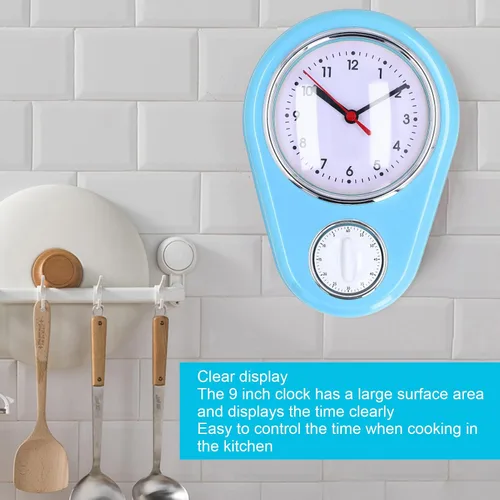 Vista 4 de Reloj de pared de 9 pulgadas, temporizador de cocina retro, temporizador de pared de cuenta regresiva de pared, reloj de pared de cocina, mini reloj