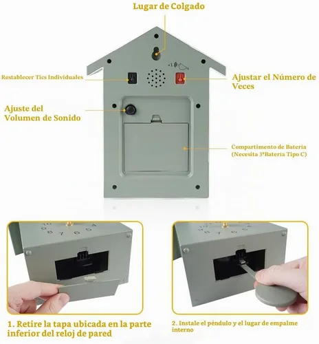 Vista 6 de KEYPOWER - Reloj de cuco, reloj de pared de cuco, sonidos de pájaros de cuco o llamada, péndulo de reloj con diseño, casa de pájaros, arte de pared