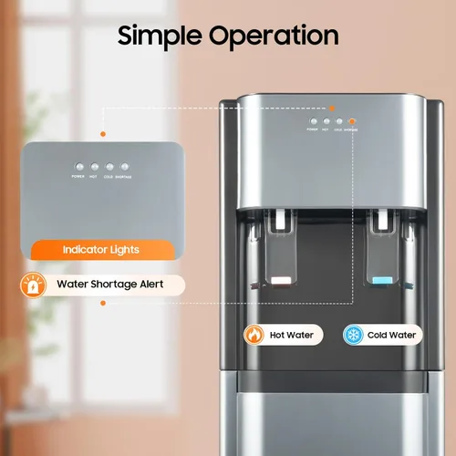 Vista 4 de Enfriador de agua de pie de 620 W, dispensador de agua de carga inferior para botella de 5 galones, jarra de agua con 3 ajustes de temperatura