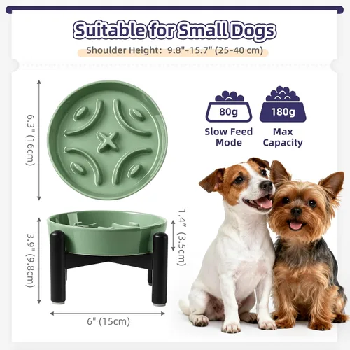 Vista 2 de Cuenco elevado para perros de alimentación lenta, 0.8 tazas de cerámica elevado con soporte inoxidable, cuenco elevado para perros de 6.3 pulgadas
